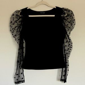 Black Sheer Polka Dot Sleeve Blouse Top Women’s Large